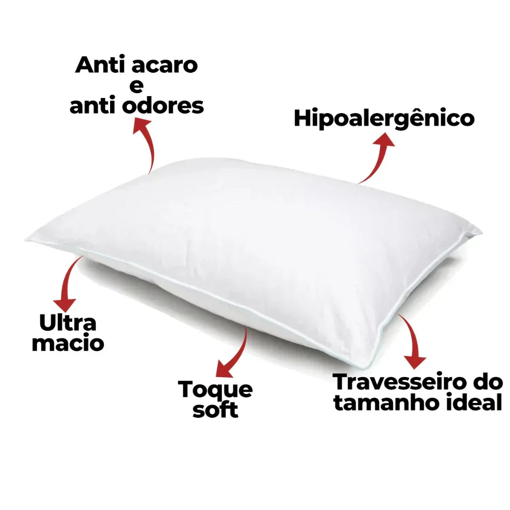 Kit 4 Travesseiros Pluma do Ganso – Antialérgicos | Queima Estoque